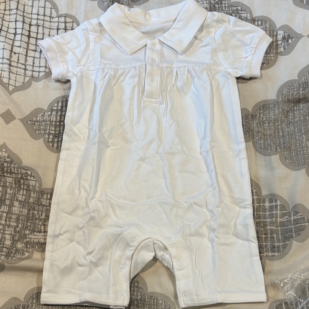 White Short-Sleeve Polo One-Piece Bodysuit
